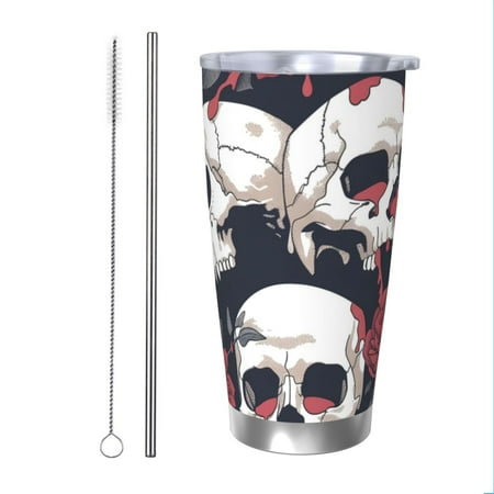 

Salouo Gothic Skulls And Roses Print 20oz Tumbler with Lid Stainless Steel Vacuum Insulated Tumbler Durable Insulated Coffee Mug Thermal Cup with Splash Proof Sliding Lid-Straw Two-piece Set