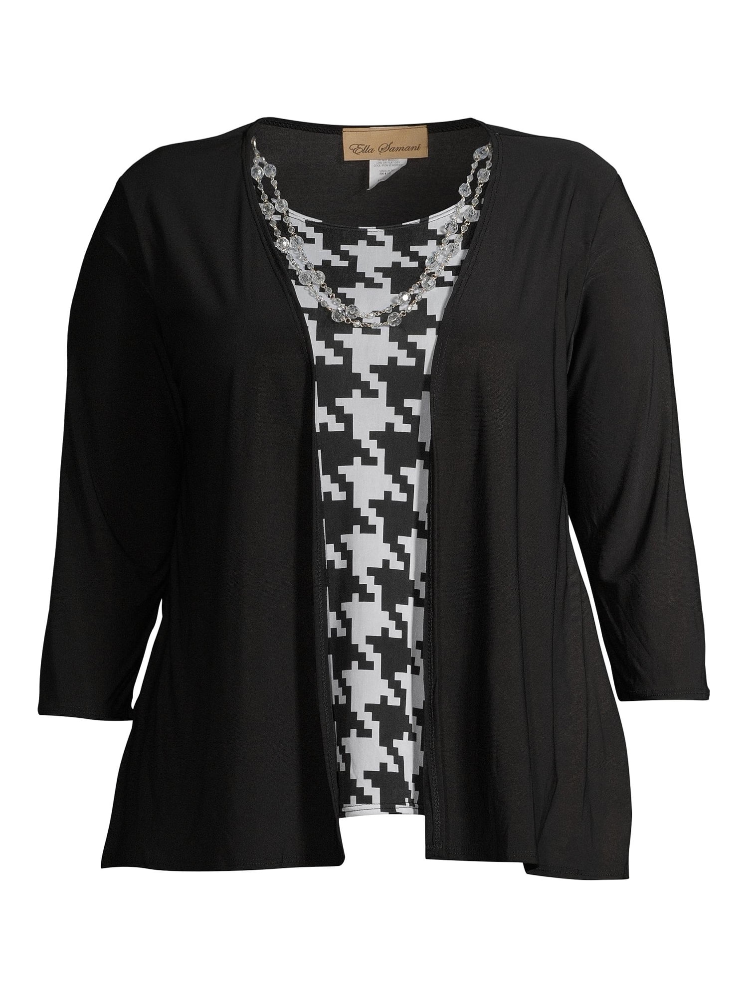 Ella Samani Women's Plus Size 3/4 Sleeve Cardigan with Necklace