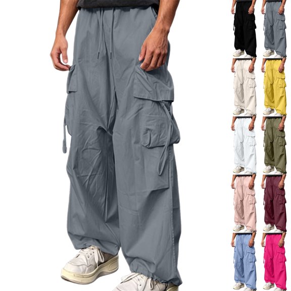 Sweatpants for Men Sweatpants Men's Solid Color Loose Straight Leg Casual Waisted Pants With Pocket Dark Gray M