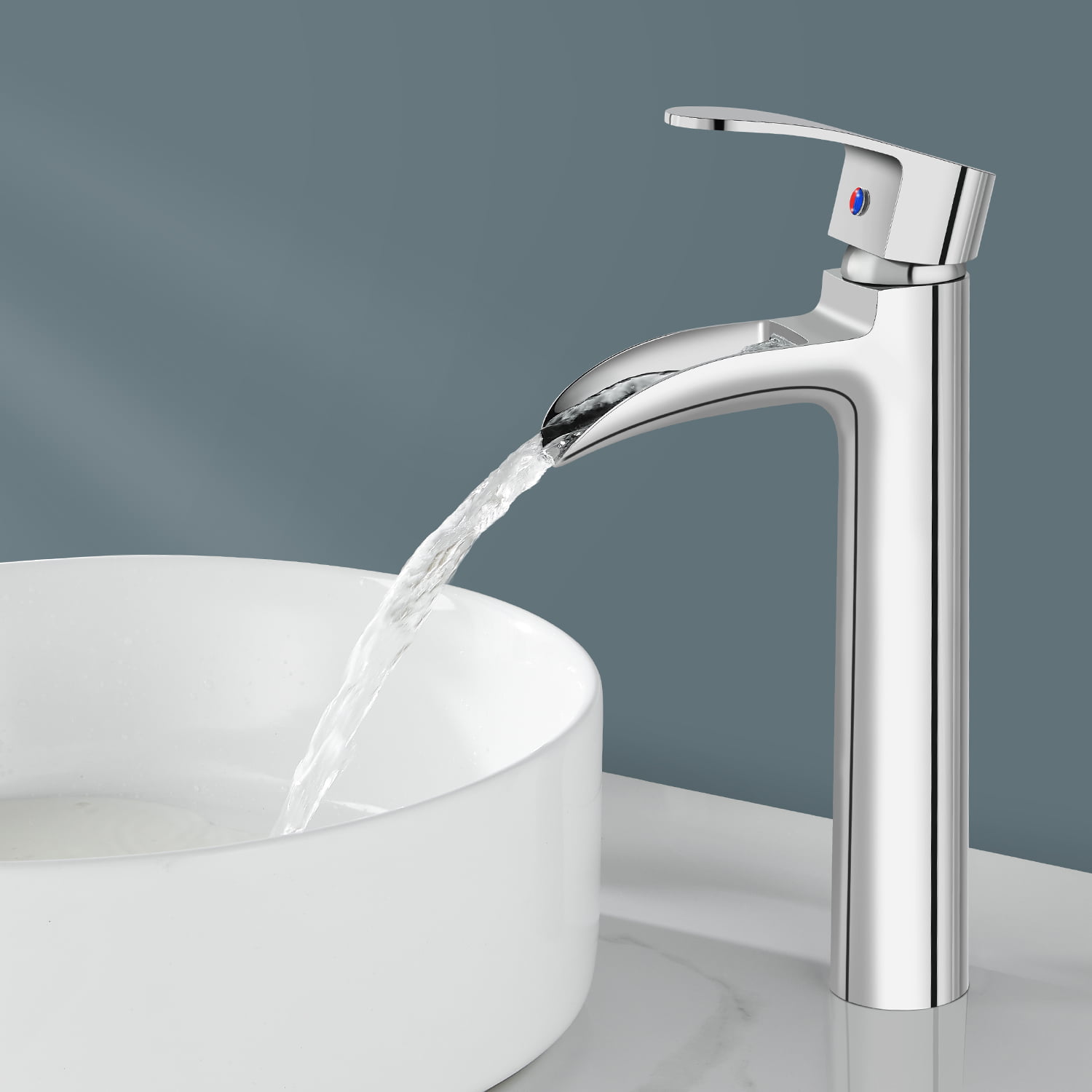 Waterfall Spout Bathroom Vanity Sink Faucet Basin Mixer Tap Single Handle Hole-U 