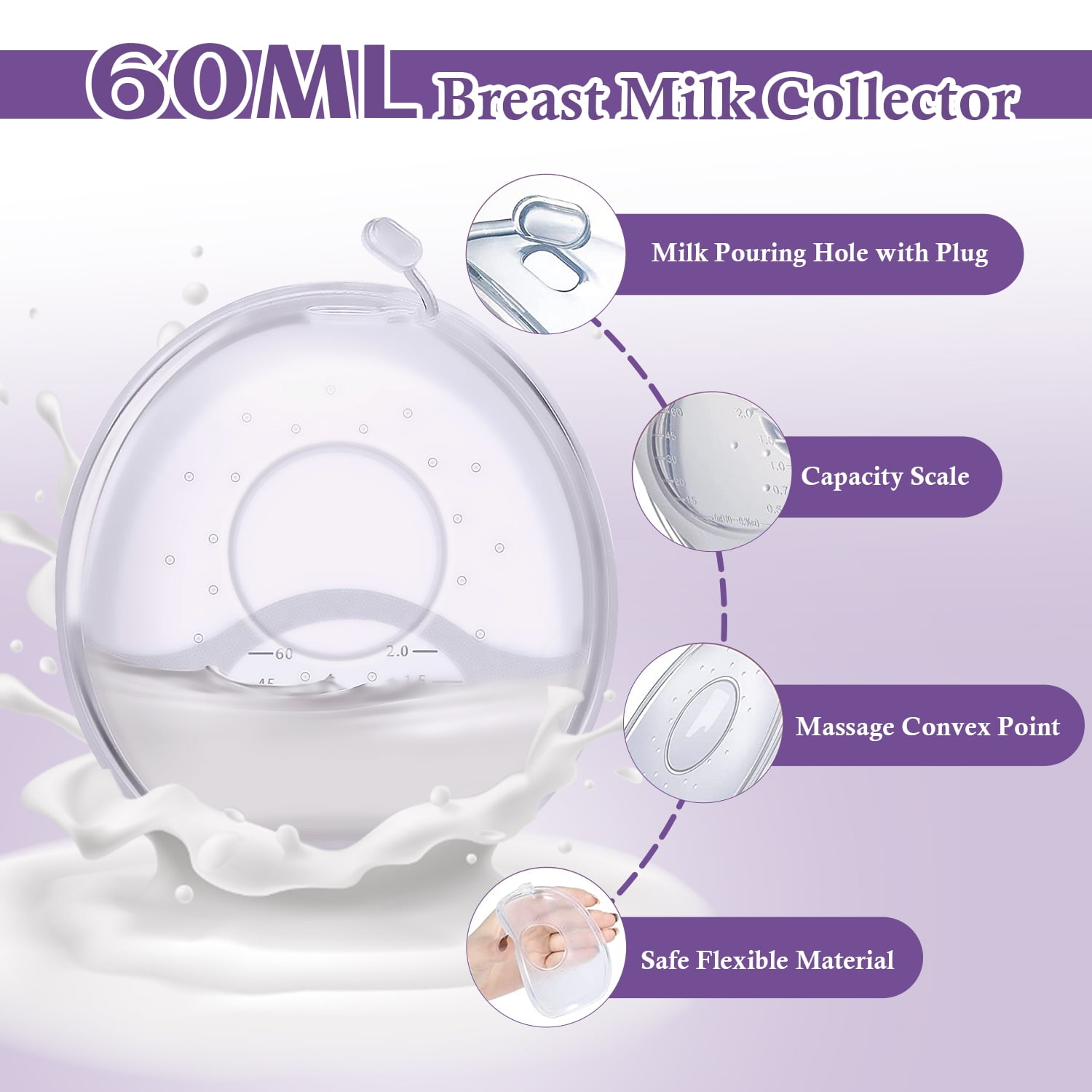 Breast Milk Catcher for Breastfeeding with Pumping Function︱4 oz Capacity  Milk Saver︱Breast Shells Milk Collector︱Kick-Proof, Soft, Light︱Hands-Free