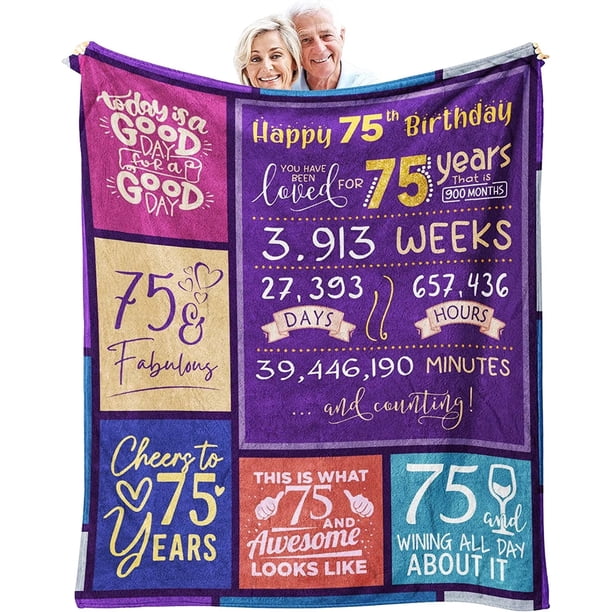 LHSHID 75th Birthday Gifts for Women or Men Gifts for 75 Year Old Woman 75th Birthday Decorations for Women 75 Birthday Party Decorations for Men 75 Birthday Gifts Throw Blanket 60x80in