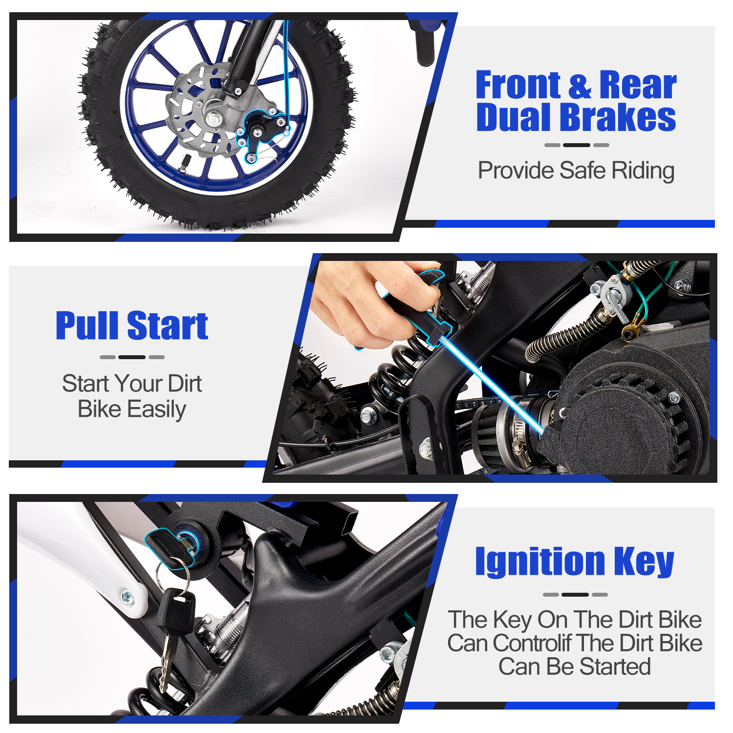 49cc Mini Dirt Bike Pit for Kids 2-Stroke off Road Gas Motorcycle for 10" Wheels(Blue)