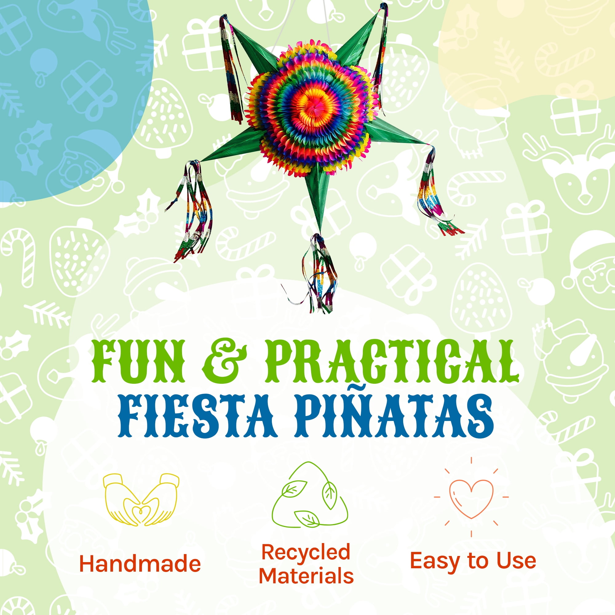 Fun Stuff Large Pinata with 30 Ft Rope Included Rainbow Multicolor