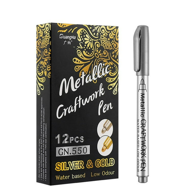 Qisiwole Metallic Marker Pens, Gold Silver Metallic Permanent Markers for Artist Illustration, Crafts, Gift Card Making, Scrapbooking, Fabric, DIY