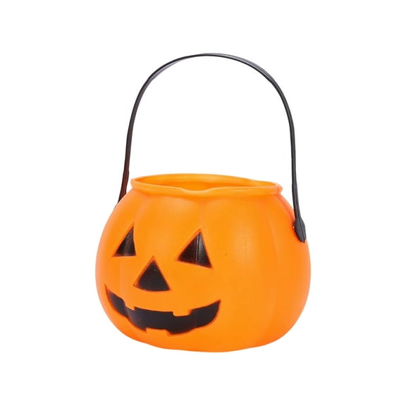 Halloween Pumpkin Candy Bucket for Trick or Treat, Durable Plastic Jack-O'-Lantern Basket with Handle, Kids Party Favor, Orange