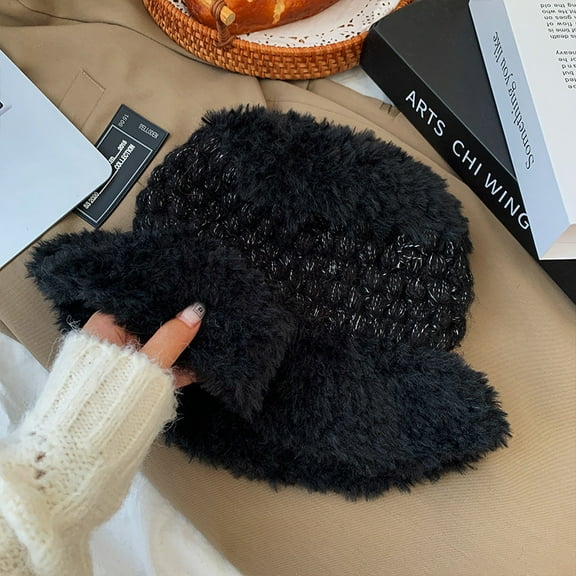 SikaFu Plush Fisherman Hat For Women In Autumn And Winter, Japanese Style, Showing Small Face And Keeping Warm, Knitted Sweater Hat, Korean Version, Versatile Big Head Cap