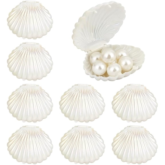 10pcs Seashell Box Container Plastic Shell Shaped Jewelry Storage Holder White Seashell Boxes for Beach Wedding Birthday Party