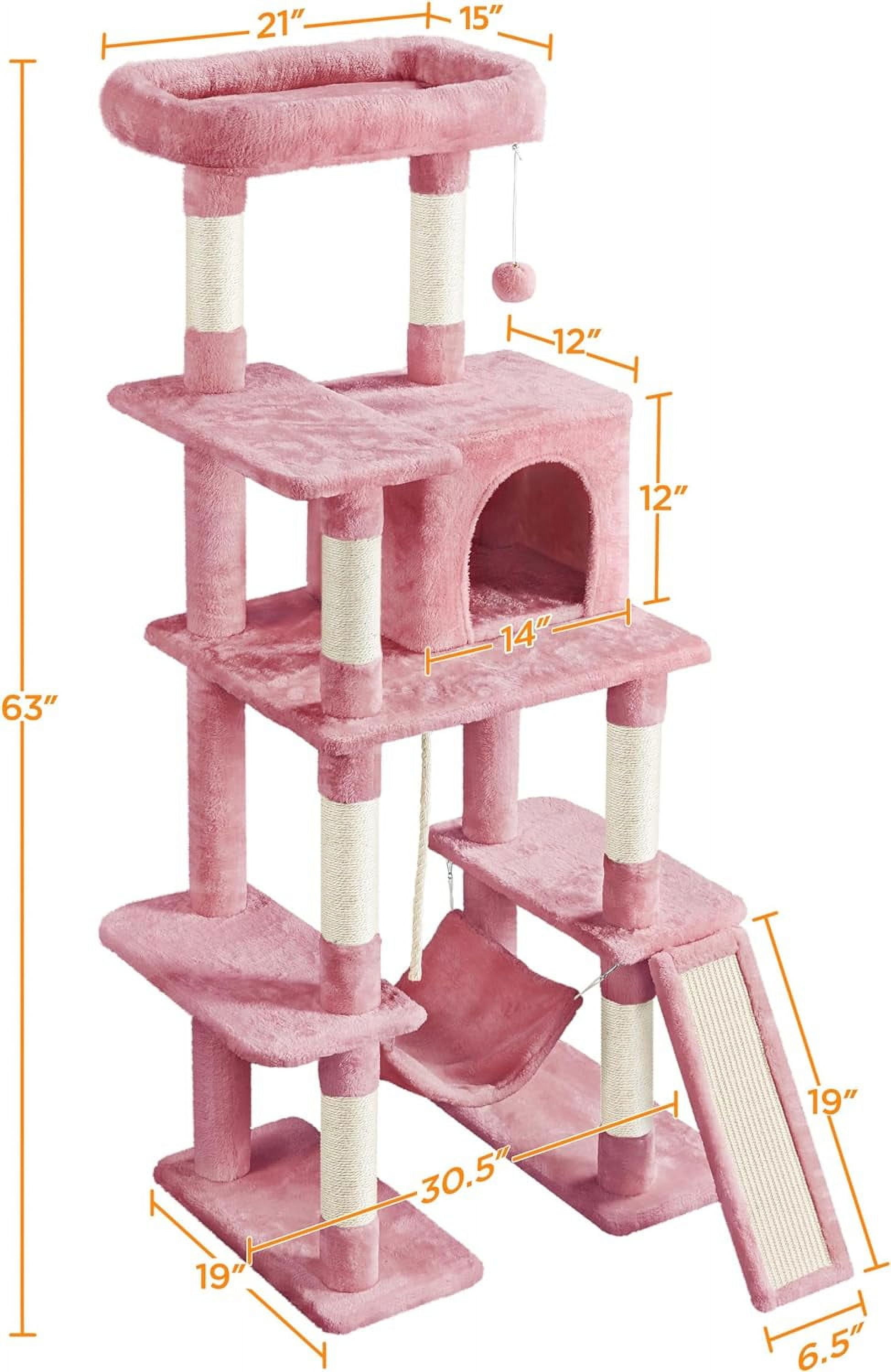 ZYPPP Cat Tree Cat Tower, 63in Multi-Level Cat Tree for Indoor Cats, Tall Cat Tree w/Sisal-Covered Scratching Posts & Condo, Cat Furniture Activity Center for Cats Kitten, Pink