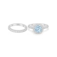 thumbnail image 2 of Cushion Cut Band Round Ring Aquamarine CZ 925 Sterling Silver Size 10, 2 of 7
