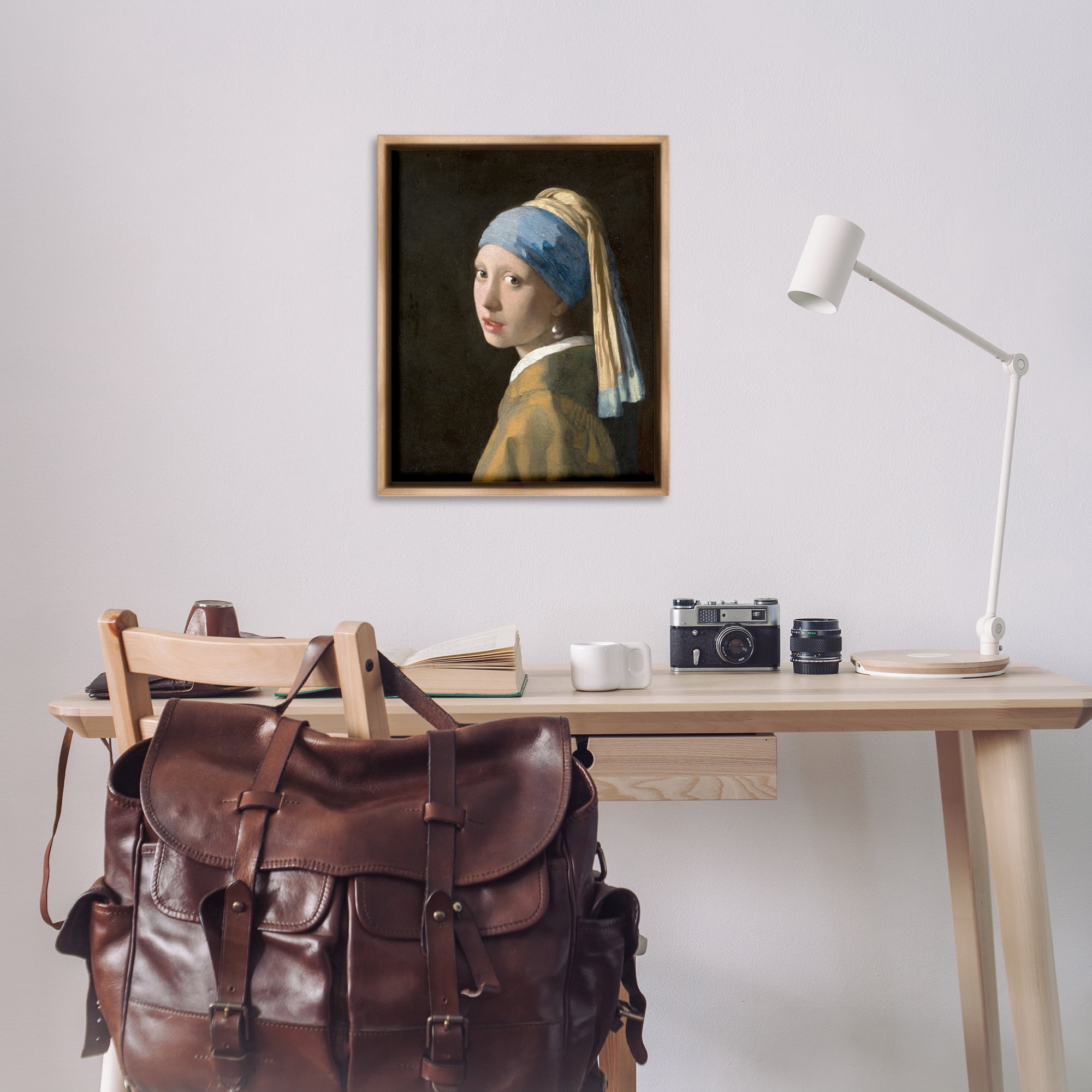 Stupell Industries Classical Vermeer Pearl Earring People Painting Brown Floater Framed Canvas Art Print Wall Art, 25 x 31