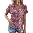 thumbnail image 2 of HAPIMO Women's Loose Pullover Tunic Clearance V Neck Ruched Button Shirts for Teen Girls Trendy Summer Tees Floral Boho Graphic Elegant Casual Workout Tops Short Sleeve Pink XXL, 2 of 5
