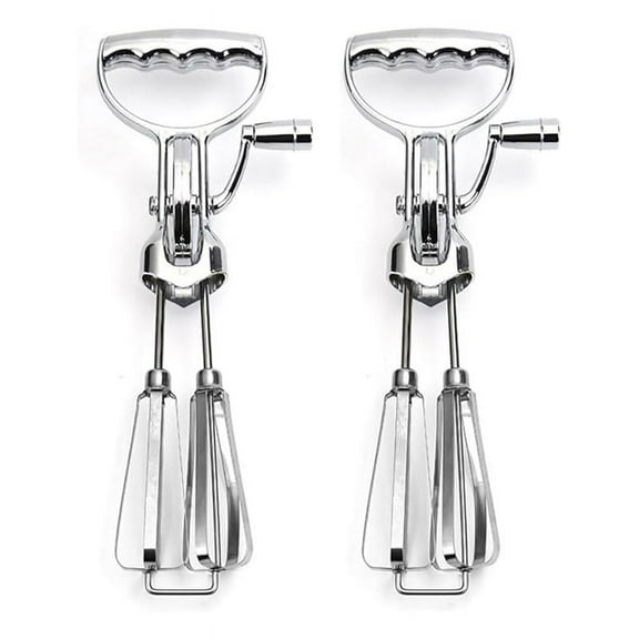 2PCS Egg Beater Hand Crank Stainless Steel Rotary Hand Whip WhiskHand Crank Egg Beater Mixer Manual Hand Mixer