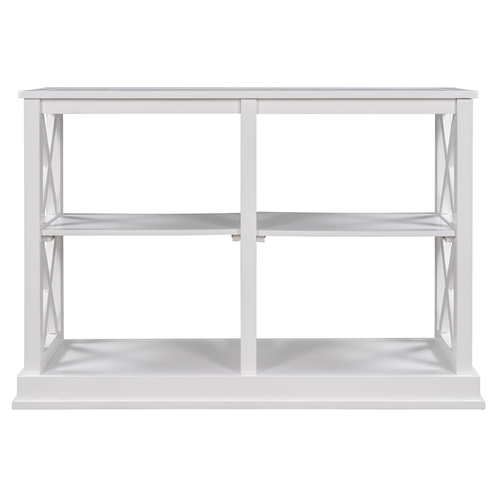 Lowestbest Console Table, with 3-Tier Open Storage Spaces and "X" Legs, for Living Room, Entryway and Hallway (White) Lowestbest Console Table, with 3-Tier Open Storage Spaces and "X" Legs, for Living Room, Entryway and Hallway (White)