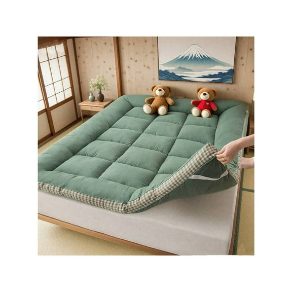 Roll Up Futon Mattress - Soft Foldable Tatami Mat, Breathable & Portable Sleeping Pad For Floor, Couch, Guest Bed - Twin/Full/Queen/King - Green/Grey/Pink