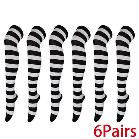 

6Pairs Striped Over Knee Thin Tights Long Stocking