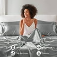 thumbnail image 4 of Regency Heights Grey Satin Sheet Set Queen Size, 6-Piece Silky Bed Sheets with 16" Deep Pocket Fitted Sheet, 4 of 10
