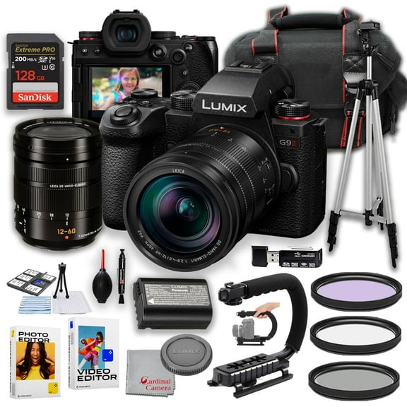 Panasonic Lumix G9 II Mirrorless Camera with 12-60mm f/2.8-4 Lens | 25.2MP | 128GB Extreme Memory, Filters, U Grip Stabilizer, Cleaning Kit, Editing Software, Tripod & More