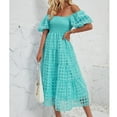 thumbnail image 5 of Green Bodycon Dress, Smocked Long Puff Short Sleeved Checkered Sheer Lace A Line Flowy Maxi Dress Pink Cocktail Formal Dresses Women 2025 Bridal Shower Dresses Maxi Dresses (S, Cyan) ZMTing, 5 of 5