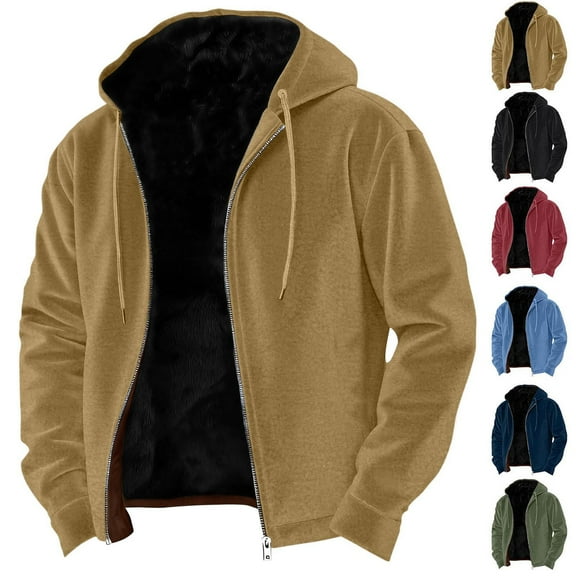 Wrtxtat Men's Winter Warm Jacket Fleece Lined Midweight Outerwear with Pockets Solid Color Full Zip Drawstrings Hoodie Big and Tall Blue XXXXXL