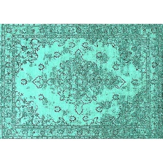 Ahgly Company Indoor Rectangle Oriental Turquoise Blue Industrial Area Rugs, 8' x 10'