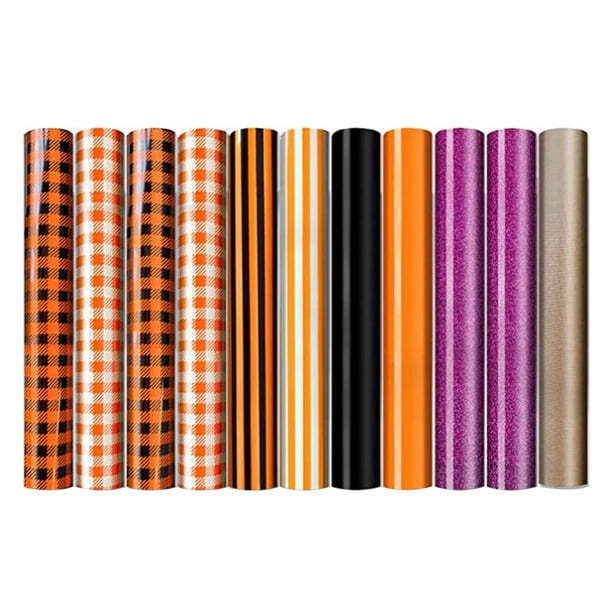 Vinilo De Transferencia De Calor Para Halloween, 30X25Cm, Bricolaje, Otoño, Naranja, Búfalo, Tela Escocesa, Vinilo Adhesivo Artesanal 11 Hojas Eigraketly AP007580-01