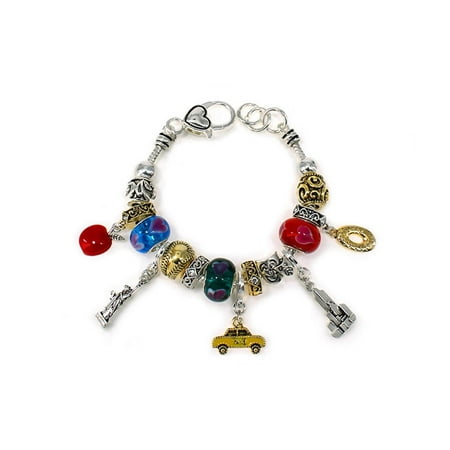 - Beautiful New York Theme Multi Charm Silver Tone Lobster Clasp Bracelet