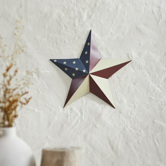 VHC Brands Patriotic Painted Metal American Flag Theme Star 8x8, Independence Day Decor, Decorative Wall Hanging, Rustic Farmhouse Decorations, Patriot Blue, Merlot, Light Tan