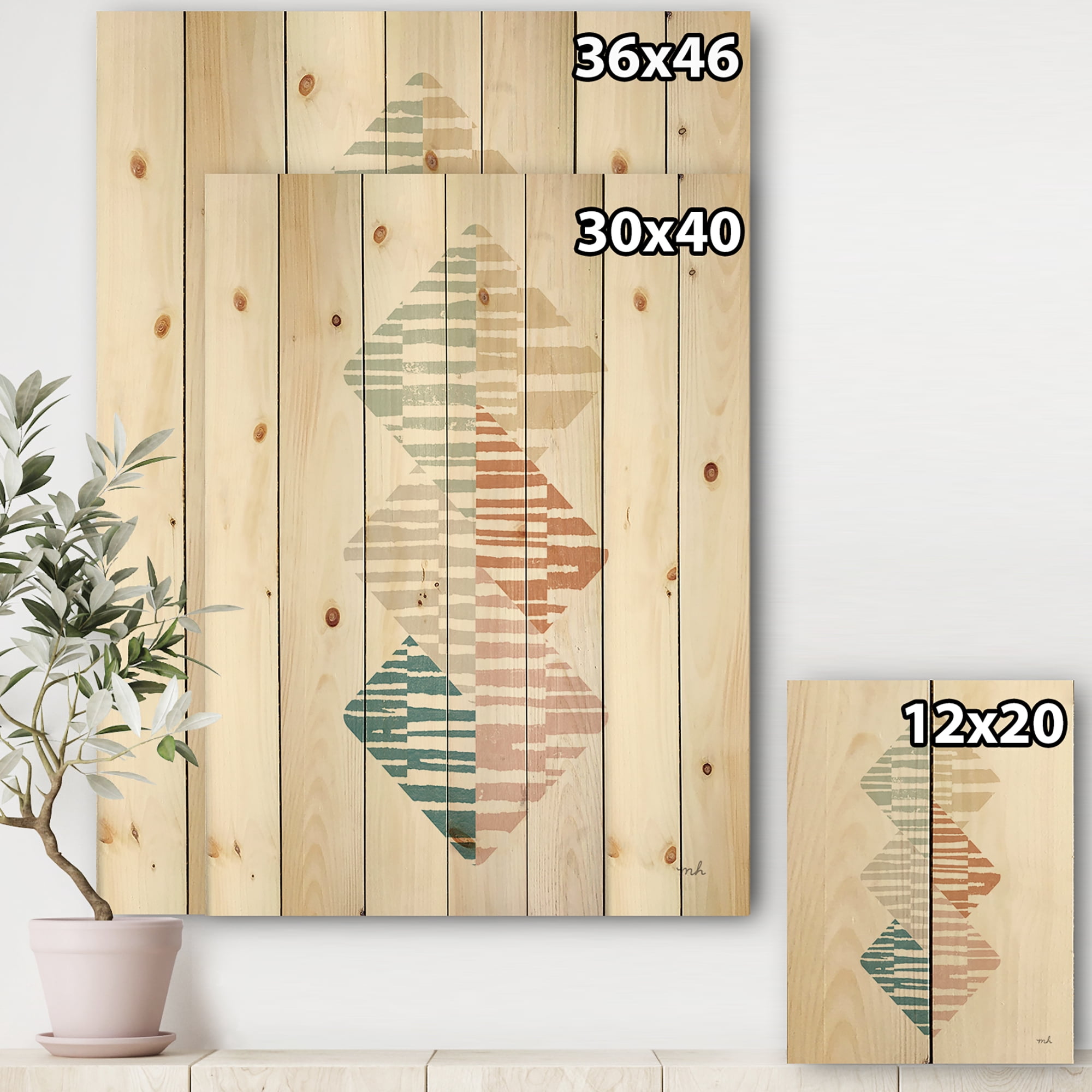 Designart 'Watercolor Geometric Triangle II' Transitional Print on Natural Pine Wood