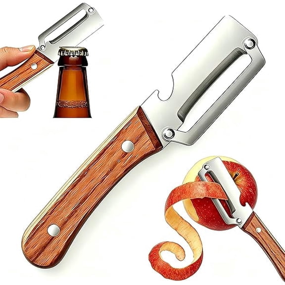 Elite Peeler Knife & Vegetable Shredd,Smooth-Run Wooden Handle Stainless Steel Peeler - Ultra-Sharp Kitchen Tool with Bottle Opener, Premium Veggie Peeler for Potato, Apple, Pumpkin & More,white(1pc)