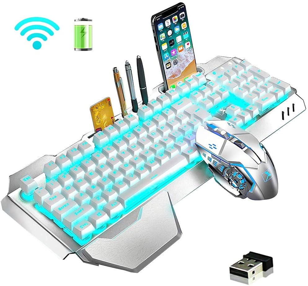 Wireless Keyboard and Mouse,Blue LED Backlit Rechargeable Keyboard