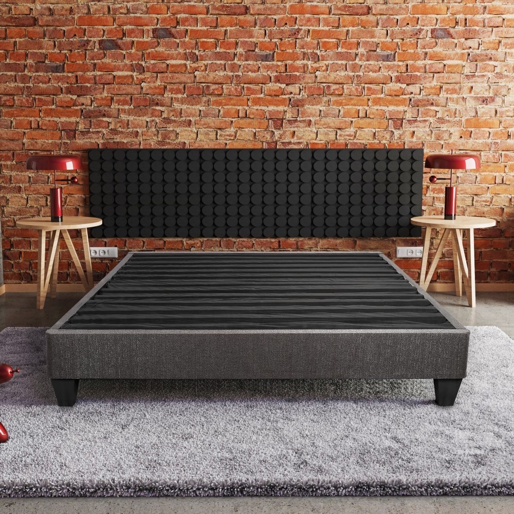 Contemporary 14 in. Queen Size Mattress Foundation with Dark Gray Upholstery