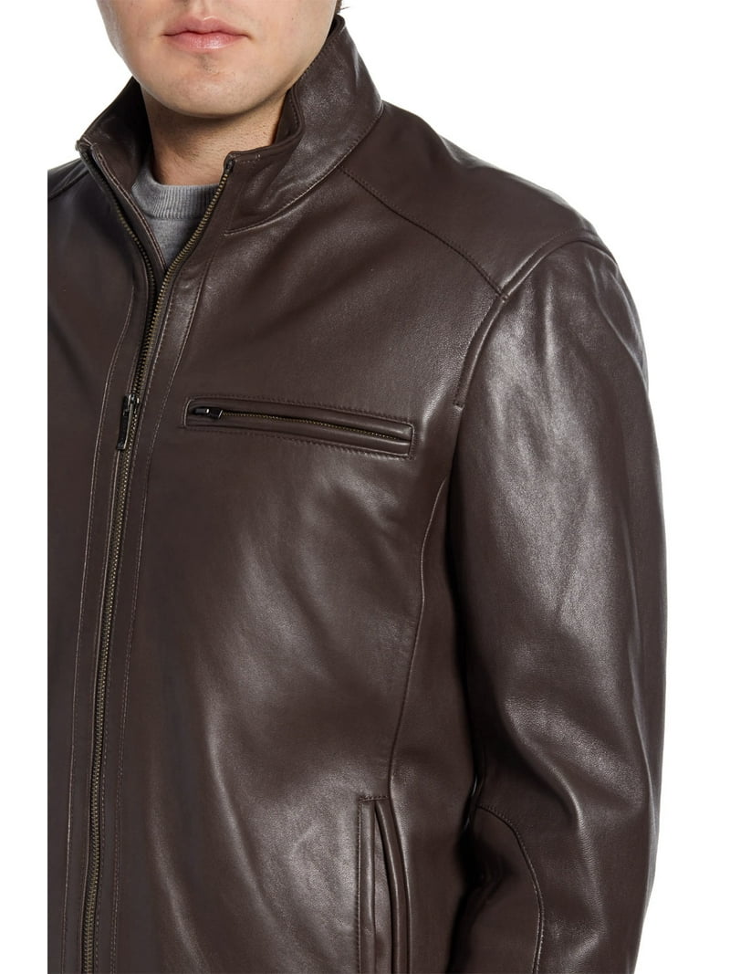 Cole Haan Men's Stand Collar Genuine Leather Jacket (Java, L