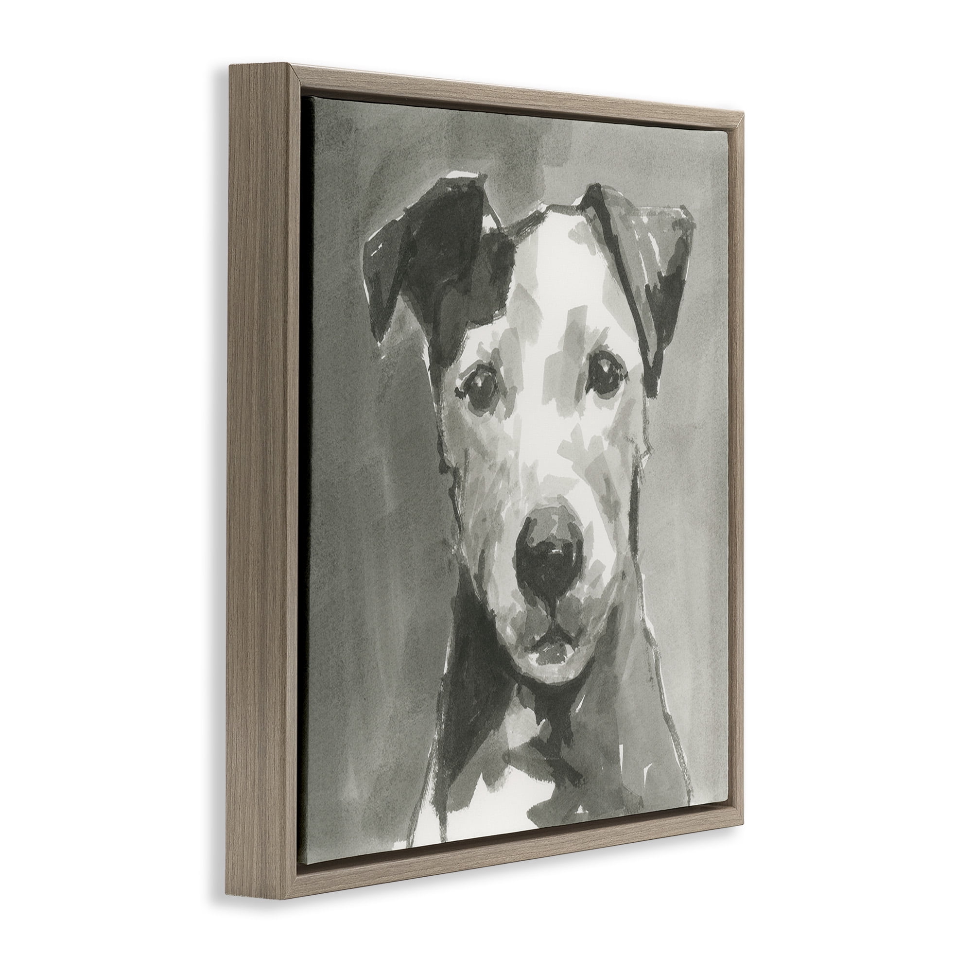 Stupell Industries Muted Dog with Quiet Expression Animals & Insects Painting Brown Floater Framed Canvas Art Print Wall Art, 18 x 18