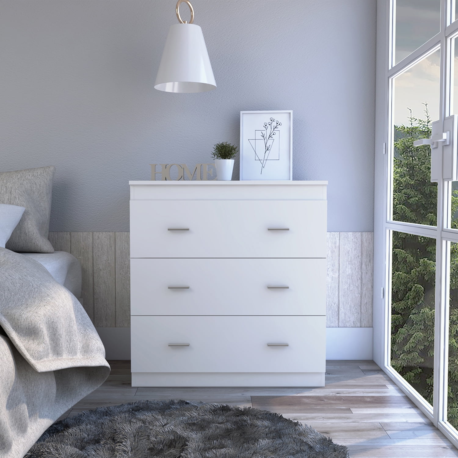 Kadyn Chest of Drawers, Dresser with Three Drawer, Storage Cabinet for Bedroom, White Nightstand