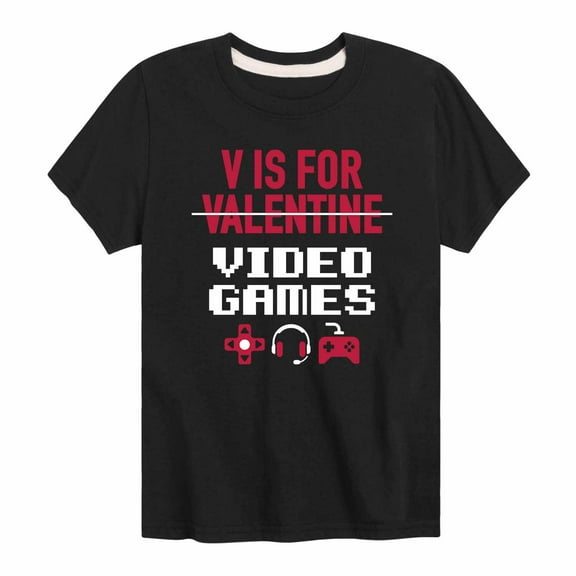 Instant Message - Valentine's Day V Is For Video Games Short Sleeve Graphic T-Shirt