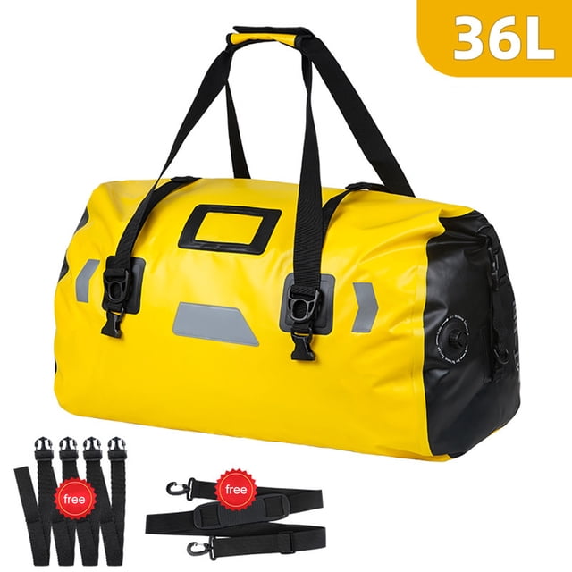 36L Yellow Motorcycle Waterproof Tail Bag - Wear-Resistant, 200KG Load-Bearing, Multi-Carrying Methods, Reflective Warnings, 4-Strap Fixation with Quick Release Compatibility for Safe Night Riding
