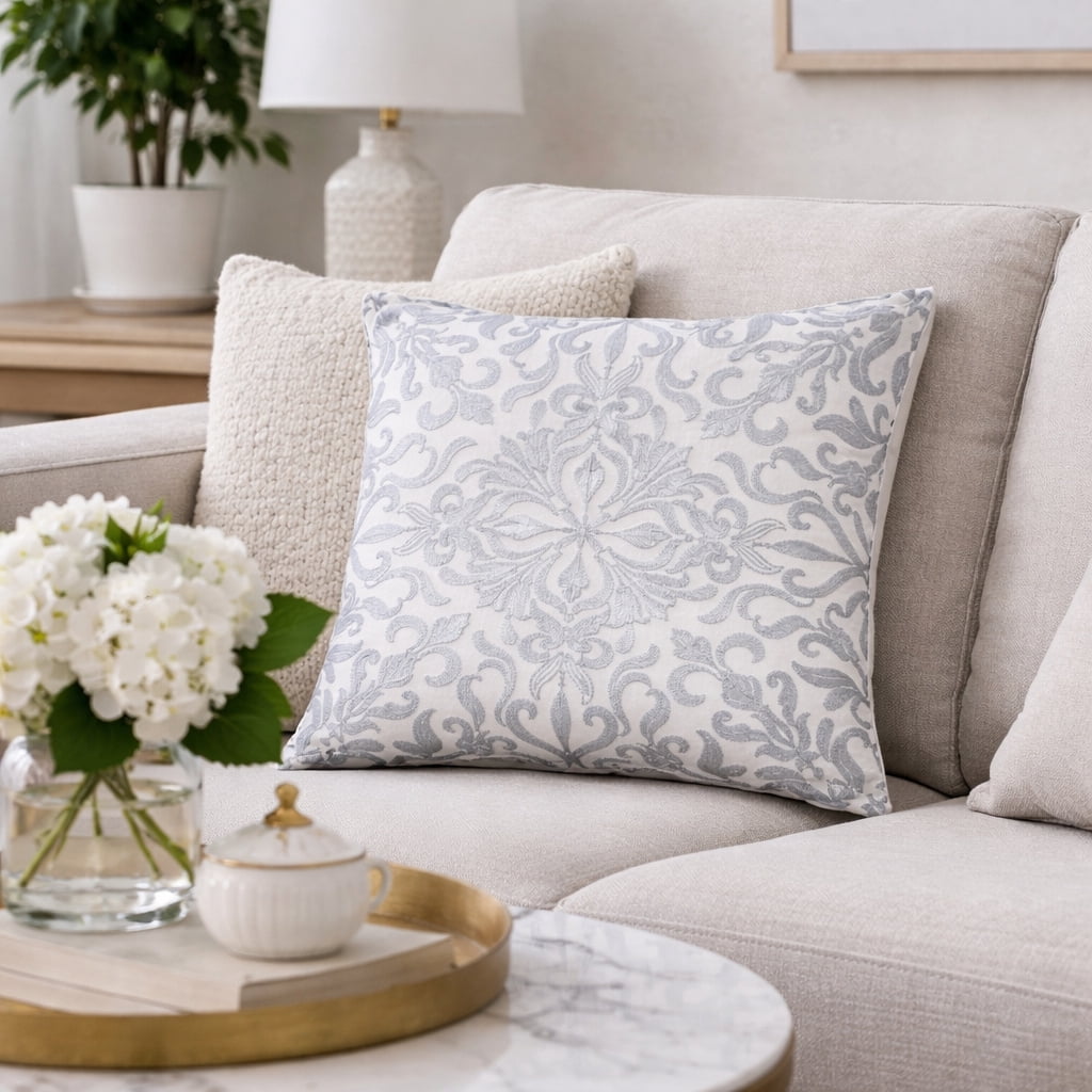 Kelsey Silver Abstract Polyester 20 in. x 20 in. Throw Pillow