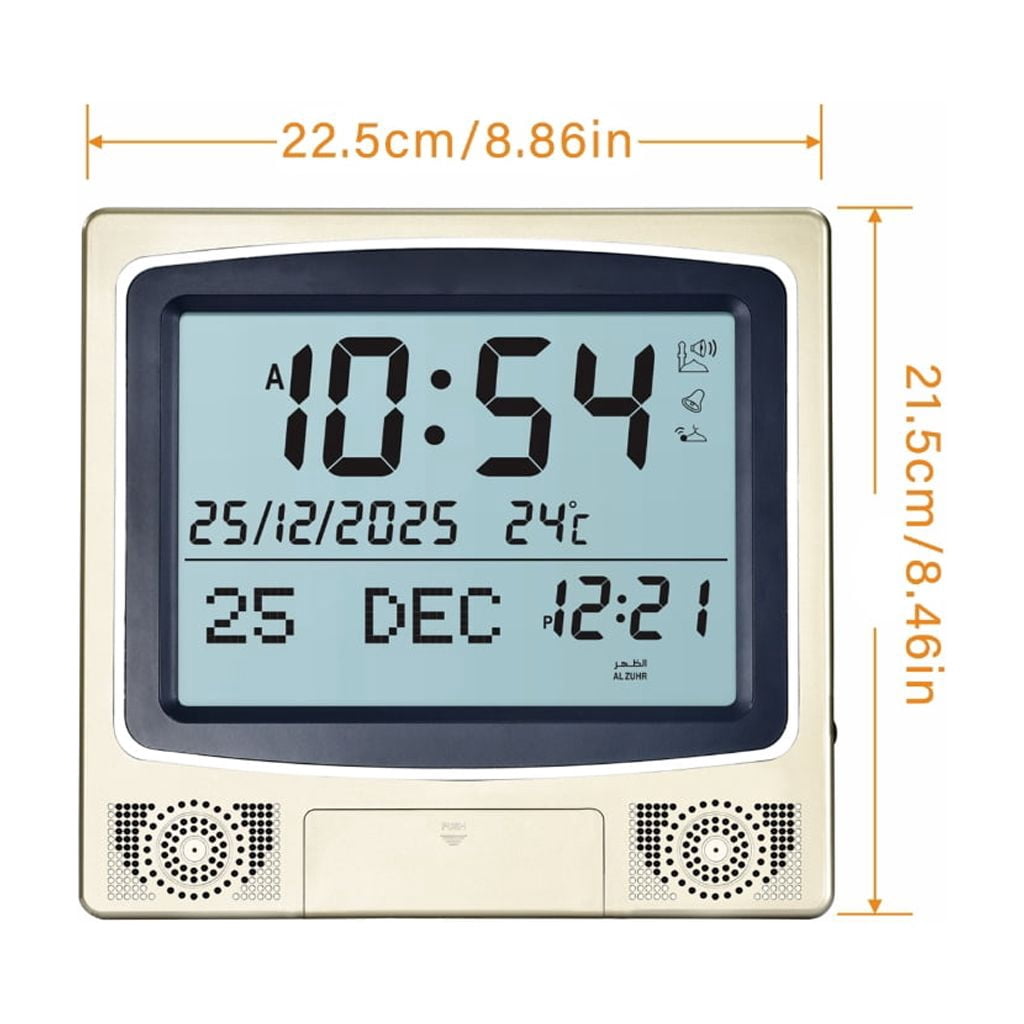 Digital LED Azan Clock Wall Desktop Placement Clock with Temperature Monitor Calendar