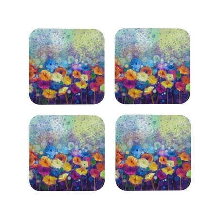

Tideii Spring Flower Seasonal for Leather Coasters 4 Pieces Anti-fouling and Anti-scalding Decorative Coasters Suitable for Restaurants Kitchens Coffee Shops-Square