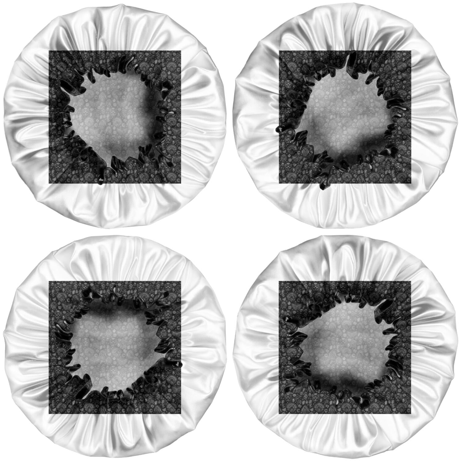 Shower Caps,Black White Cat Moon Butterfly Pattern Waterproof Shower Cap for Women 4 Pieces,Double Reusable Hair Cover for Shower PEVA Elastic Stretch Hem