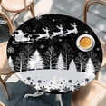 thumbnail image 2 of Black Christmas Round Tablecloth, Fitted Table Cover with Elastic for 36"-44" Round Tables, Xmas Elk Tree Snowflake Forest Table Cloth Outdoor Indoor Dinning Party Waterproof Tablecloths, 2 of 7