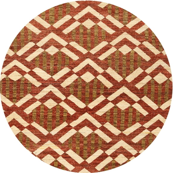 Ahgly Company Indoor Round Contemporary Red Abstract Area Rugs, 5' Round