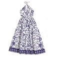 thumbnail image 2 of FAOWME Toddler Kids Girls Summer Dress Sleeveless Halter Neck Floral Print Bohemian Loose Fit Comfortable Fashion Dresses For Holiday Vacation Beach,Blue,9-10 Years, 2 of 5