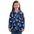 thumbnail image 3 of Xoenoiee Blue Butterfly Print Girls Quarter Zip Pullover Oversized Tunic Sweatshirt Drop Shoulder Long Sleeve Shirt Sweater for Kids Teens, 13-14 Years, 3 of 7
