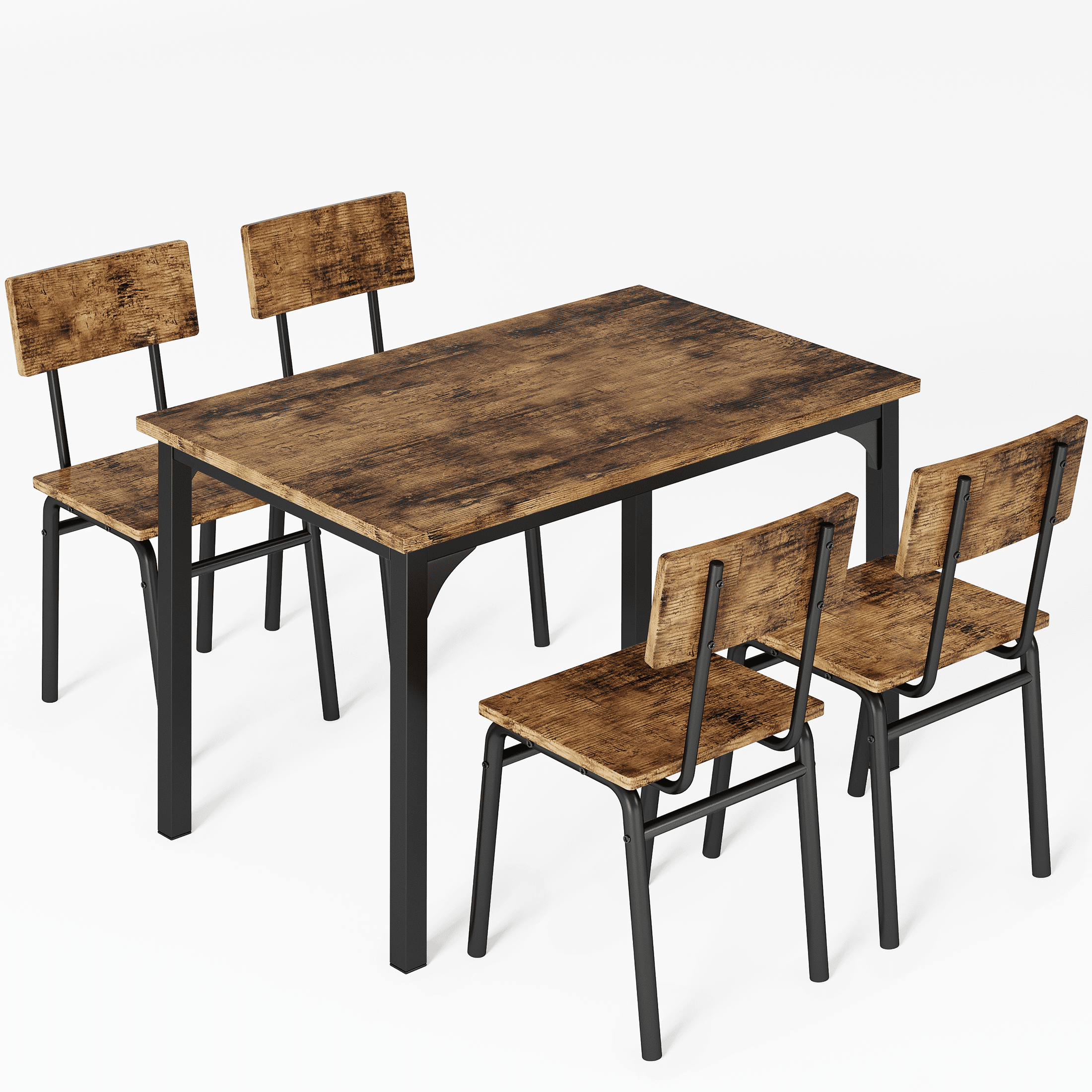 PAPROOS Dining Table Set for 4, Farmhouse Rectangle Wood Kitchen Table with 4 Wood Chairs, Dining Room Set for Breakfast Nook, Small Places, Restaurant, Brown