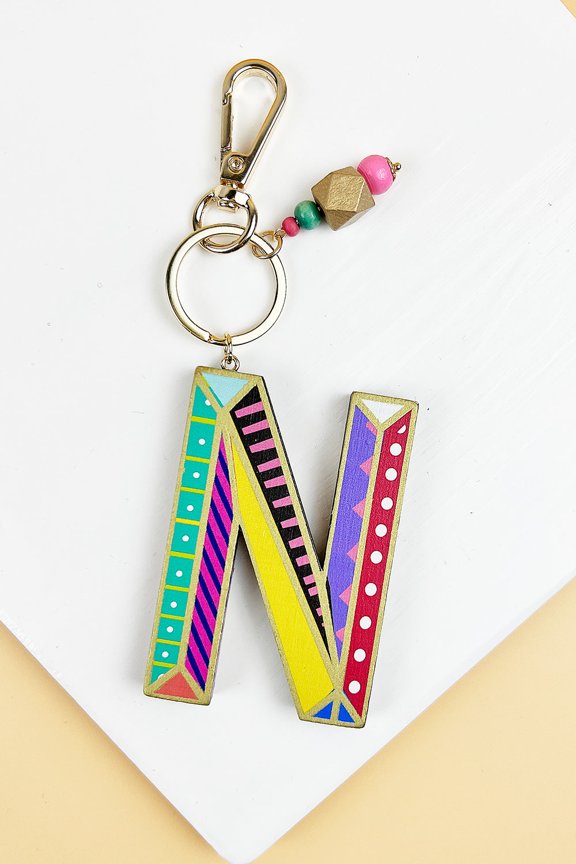 2.75" LETTER SHAPED WOOD ALPHABET KEYCHAIN LETTER KEYCHAIN