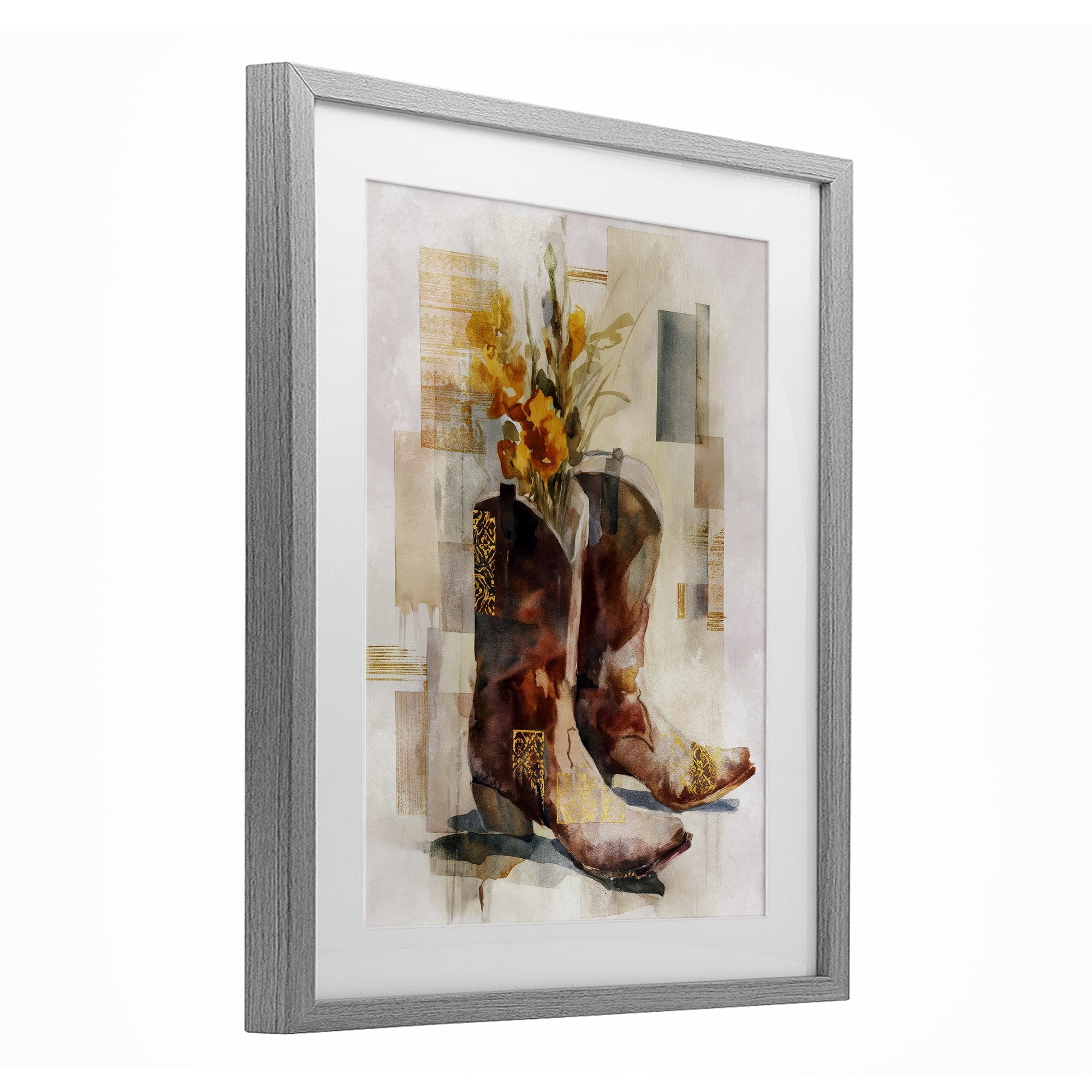 Stupell Industries Western Roots & Blooms Gray Framed Print Under Glass, design by Svetlana Aleynikova