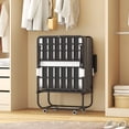 thumbnail image 4 of 75" Folding Bed Frame, Space Saving Rollaway Guest Bed, Heavy-Duty Metal Frame on Wheels, Portable Twin Bed for Adults, Black, 4 of 13