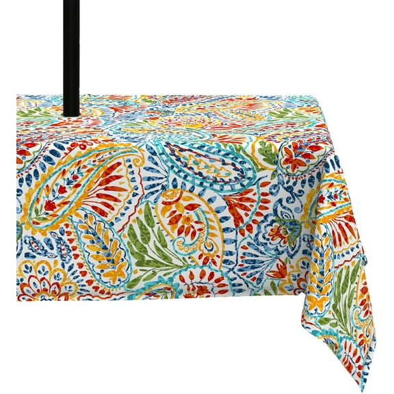 Outdoor Rectangle Tablecloth, Decorative Water-Repellent and Fade Resistant Table Covers with Umbrella Hole, Patio Table Cloth with Zipper for Oblong Table Use, 60×84 Inch, Paisley Multi